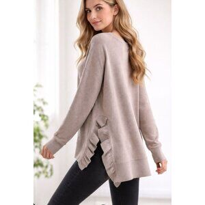 Zara Side Split Ruffle Hem Hi Lo Super Soft Lightweight Large Sweater  Brown